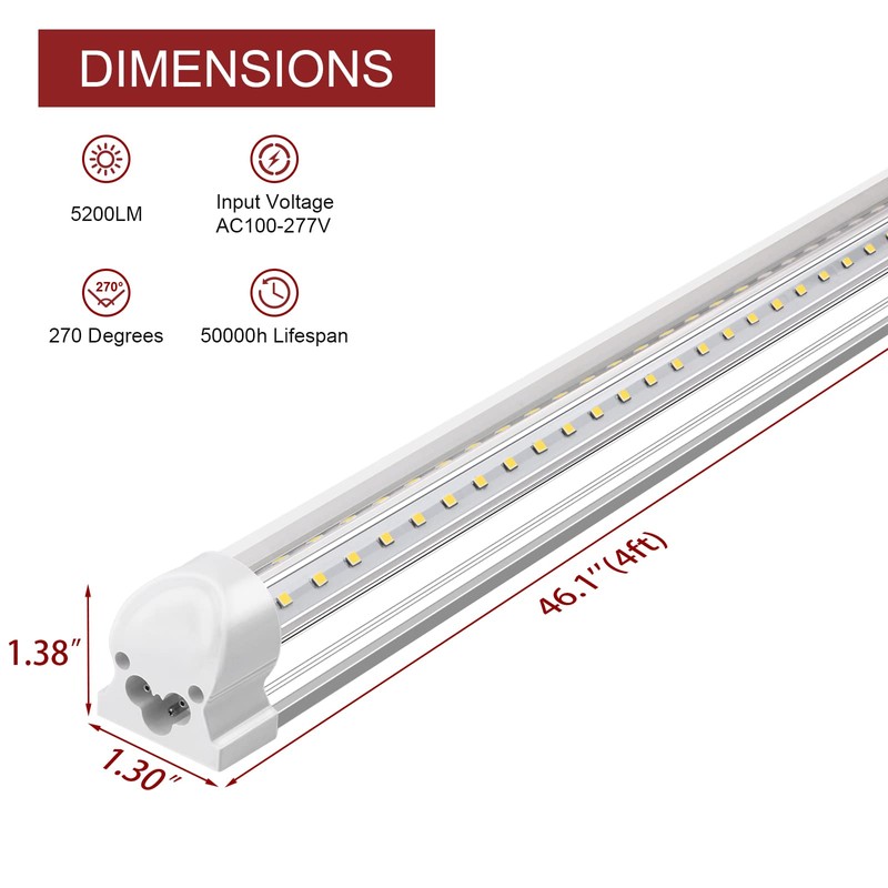 Kihung (8 Pack) LED Shop Light 4ft, 40W 5200LM 6000K