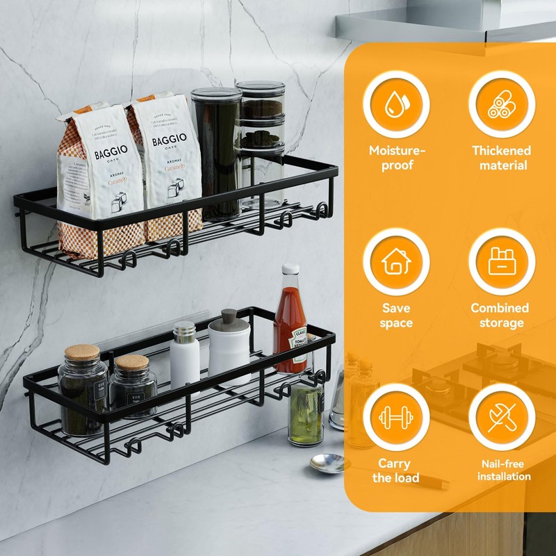 LINKINNO Pack of 2 Shower Shelves No Drilling Durable Stainless