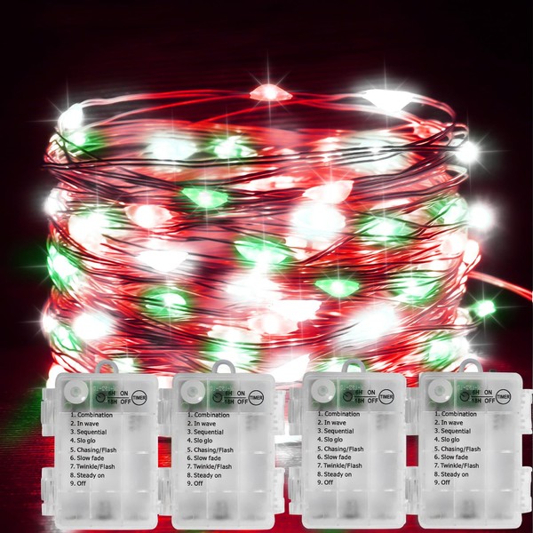 Yayfazy Christmas Lights Indoor Battery Operated, Red White Green Mini