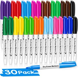 V-Opitos 30 Pack Fine Tip Dry Erase Markers - Bulk Whiteboard Erasable Markers in 15 Colors, Ideal for School Classroom Office Supplies, Non-Toxic & Easy Clean for White board