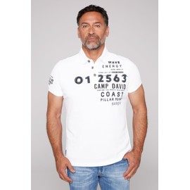 Camp David Men's Pique Polo Shirt with Prints and Embroidery, Opticwhite