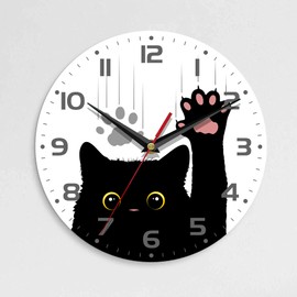 ENUIEO Wall Clock, 10 Inch Silent Non-Ticking Home Kitchen Decor, Battery Operated for Bathroom Bedroom Living Room Office(Cute Black Cats Paws)
