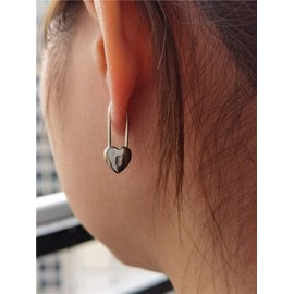 Heart Safety Pin Sterling Silver Small Hoop Earrings for Women Girls Minimalist Huggie Hoops Cute Love Lock Cartilage Drop Dangle Earring Fashion Birthday Thanksgiving Jewelry Gifts 15mm (Silver)