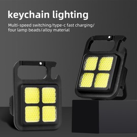 Outdoor Camping Multifunctional Keychain Light Usb Rechargeable Cob Bright Flashlight Carabiner Flashlight