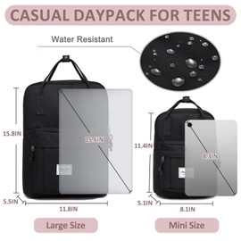 Backpack for Women, Chasechic Lightweight Cute School Bookbag for Teen Girls Hiking Casual Aesthetic Daypack Black