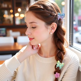 COZYISLE Butterfly Hair Ties, Gradient Color Crystal Hair Elastics with Storage Case