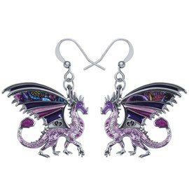 DALANE Enamel Alloy Dragon Earrings Mythical Dinosaur Dangle Fashion Jewelry for Women Charms Gifts (Lilac)
