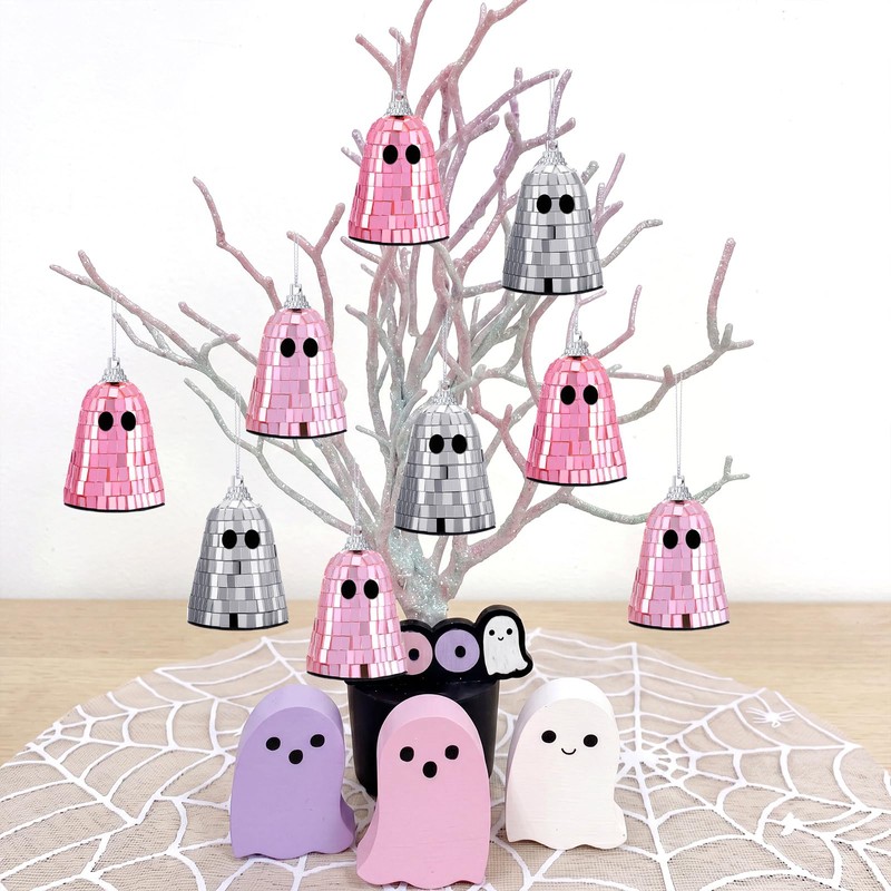Simgoing 12 Pcs Summer Halloween Disco Ghosts Decor Halloween Ornament