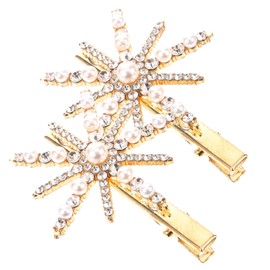 SAFIGLE 2 pcs Snowflake Pearl Hair Clips with Rhinestone Decoration Durable Women Hair Accessories for Parties Celebrations and Daily Styling