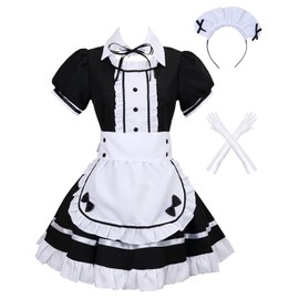 Colorful House Women's Cosplay French Apron Maid Fancy Dress Costume (Large, Black-5Pcs)