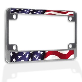 Fastasticdeals Metal Insert Bike License Plate Frame American National Flag USA B Weatherproof Motorcycle Accessories Chrome 4 Holes Solid Insert