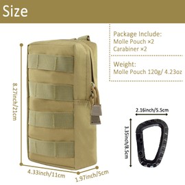2 Pack Molle Pouches, Utility Pouch Small Water-Resistant Tactical Compact EDC for Tactical Military Backpack (2 Pack Tan)