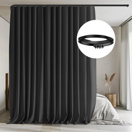 MaKefeile Ceiling Curtain Track Sets Room Divider Curtain Ceiling Track for Curtain Flexible Curtain Track Window Blackout Curtains,W120 x H96 Inch 1Panel Black Curtain and Black Track