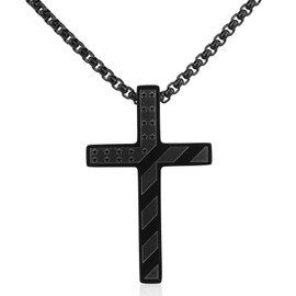 Mikovivi Cross Necklace, Stainless Steel Black Bible Verse Pendant Necklaces Christian Crucifix Jewelry Gifts American Flag Cross Jesus Chain for Family Friends Men