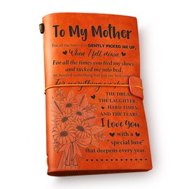 NGAEAK Floral Mom Leather Journal Notebook from Son Daughter - Mother I Love You Engraved Vintage Leather Travel Journal Embossed Writing Journal Gift for Mother's Day Birthday Christmas