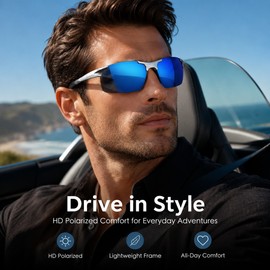 Men’s Polarized Driving Sunglasses for Outdoor Use – HD UV400 Rectangular Shades for Road Trips & Daily Wear