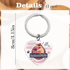 YTEWFGL Mummy Birthday Gifts Dinosaur Keyring - 1 Pc Funny Don't Mess With Mamasaurus Keychain from Daughter Son, Mothers Day for Mum Mom Wife Christmas Thanksgiving Gift
