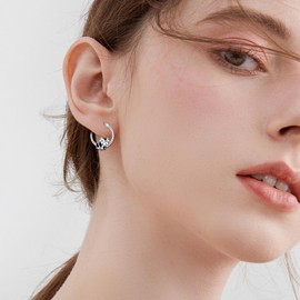 VONALA 925 Sterling Silver Cute Animal Hoop Earrings Animal Jewellery Gifts for Women Girls (cow)