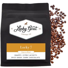 Lucky Goat Espresso Blend Whole Bean Coffee – Lucky 7 – Snappy, Spicy Body, Citric Acidity, Dark Chocolate, Complex - Medium Roast, 12 Ounce Bag, 100% Arabica