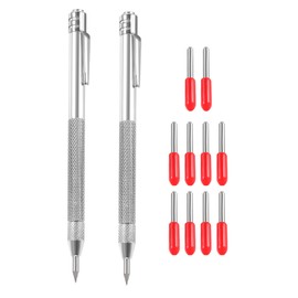 HARFINGTON 2Pcs Tungsten Carbide Tip Scriber Clip Etching Engraving Pen Magnet Scribe Tools with Extra 10 Replacement Marking Tip for Metal Glass Wood Marble
