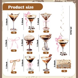 SINGOMON 20PCS Martini Birthday Decorations A Tini Bit Older Cocktail Hanging Swirls Olive Espresso Hanging Decorations Brown Pink Bow Decor Tini Bar Ceiling Streamers for Martini Themed Party Decorations Bachelorette Party Supplies Bridal Shower Decor