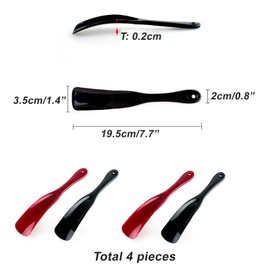 AsggBah 4pcs Superior Plastic Shoe Horn 7.7"*1.38" Small Travel Shoehorn Home Hotel Use for Men Women Kids (2pcs Red,2pcs Black)