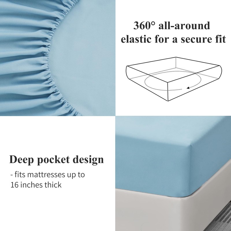 Aisbo Double Fitted Sheet Spa Blue - Extra Deep Pocket