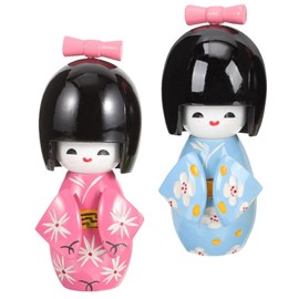 STOBAZA Japanese Wood Kimonos Doll: 2pcs Asian Geisha Doll Kimono Girl Statues Cute Asian Dolls Japanese Art Collectible Figurines for Home Office Bedroom Decorations