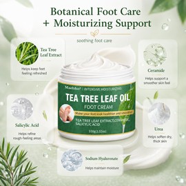 Tea Tree Foot Cream for Dry Rough Feet, Moisturizing Heel Cream with Urea, Salicylic Acid & Ceramide, Botanical Foot Moisturizer for Soft Smooth-Looking Skin, Daily Foot Care Formula