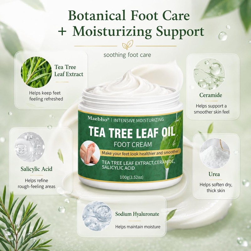 Tea Tree Foot Cream for Dry Rough Feet, Moisturizing Heel