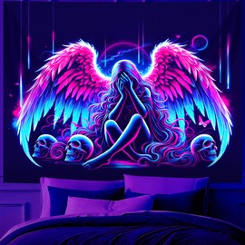 Blacklight Tapestry,WingTapestry Glow In The Dark,UV Reactive Black Light Upright Posters Wall Hanging for Bedroom Dorm Living Room Backdrop Decor (wing1, 79L" x 59W")