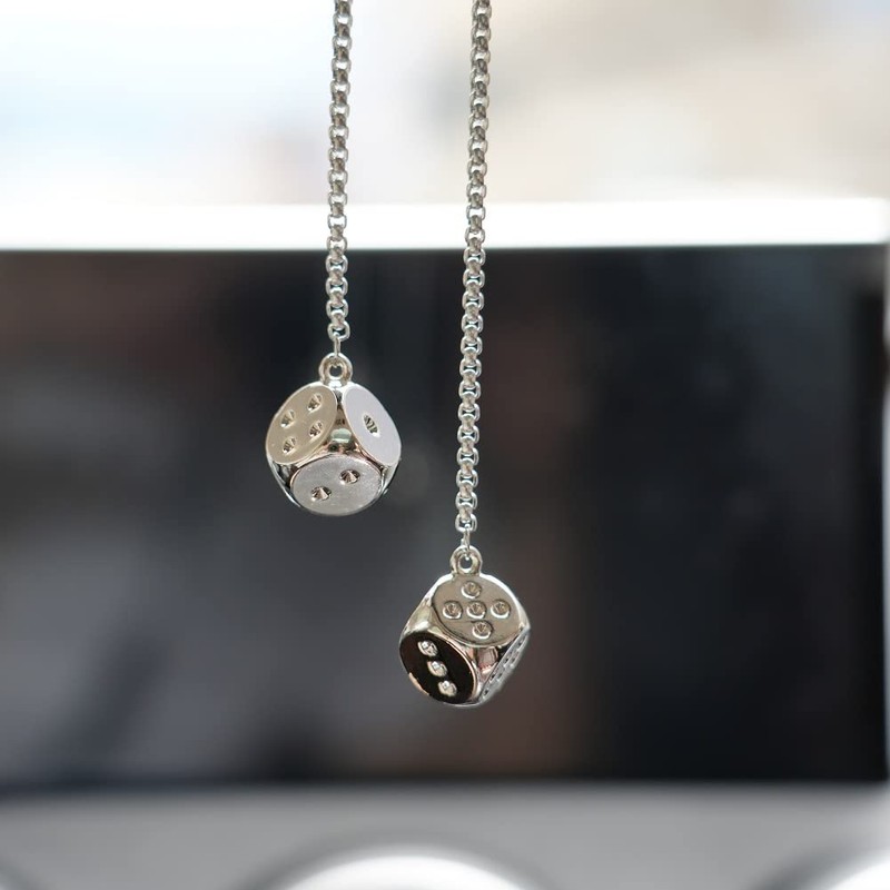 AMIORO Creative Hanging Dice with Dots Car Metal Pendant Rear