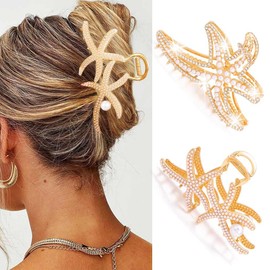 Banatra Starfish Claw Clips Gold Large Metal Hair Clips Rhinestone Beach Hair Accessories for Women and Girls