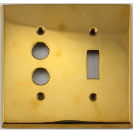 Unlacquered Polished Brass 2 Gang Combination Switch Plate - 1 Push Button Light Switch Opening 1 Toggle Switch Opening