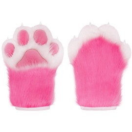 ZFKJERS Cosplay Animal Extended Fluffy Plastic Claws for Cats Fursuit Paw Gloves Adult Costume Accessory Set, Rose Red
