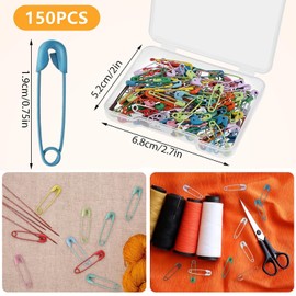 Pack of 150 Mini Safety Pins, 19 mm Colourful Small Safety Pins with Transparent Case, Metal Safety Pin for Crafts, Jewellery Making, DIY Clothing Sewing