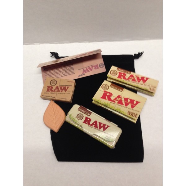 Bundle Raw Organic1 1/ 4+Raw Single Wide Rolling Papers,Raw Metal Case,Scoop Card, HydraStone