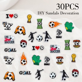 Shoe Decoration for Crocs Charms, 30 Pcs Decoration Charms for Crocs Boys Shoe PVC Funny Croc Charm Different Shapes Cartoon Shoe Jewellery DIY Birthday Accessories (Football)