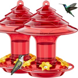 Birdream Hummingbird Feeder for Outdoors Hanging, 40 OZ Humming Birds Feeders with 10 Bee Guard Feeding Ports & Built-in Ant Moat and Brush, Bird Feeder for Outside, Gifts for Women - Solid Red