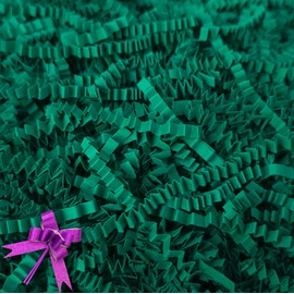 BOXHOME Shred Paper Filler (1LB) Crinkle Cut Paper for Wrapping & Filling Gift Basket Gift Boxes, Green-Decoration Raffia Contains Bow