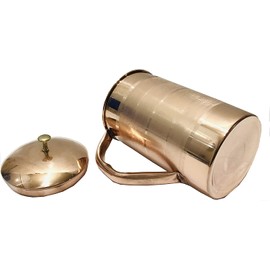Pure Copper Water Jug with glass set Pitcher 51 Oz Ayurvedic Leak Proof Copper Vessel for Drinking Health Benefits, Yoga, Fitness, Diwali Gift Christmas Gift 1.5 Liter 2 glass