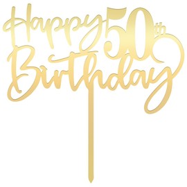 Decoración para tartas de cumpleaños 50, acrílico dorado con espejo, decoración de tartas de fiesta de cumpleaños 50, Hello 50 años, Happy 50 años, 50 cumpleaños, 50 cumpleaños, 50 decoraciones para fiestas