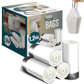 FORID Mini Drawstring Trash bags - 1.2 Gallon White Plastic Garbage Bags 240 Count Small Can Liners for Bathroom Bedroom Office Home 5 Liter (1-2 Gal) - Durable & Thick Trash Bag