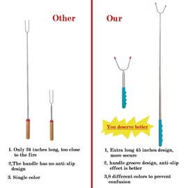 Barbecue Forks,Campfire Sticks,8 Telescopic Roasting Fork with 10 BBQ Skewers and Oil Brush,Extra Long 45-inch Smores Sticks,Marshmallow Roasting Sticks for Fire Pit, Camping, Bonfire and Grill