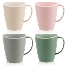 com-four® 4 x Coffee Cups with Handle, 360 ml, Dishwasher-Safe Cup Set, Reusable Plastic Drinking Cups, Plastic Cup, Handle Cup [Selection Varies] (Pastel Colours - Multi-Colour)