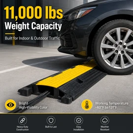 2-Channel Cable Protector Ramp for Wire & Cord Protection – 11,000 lb Load Capacity for Driveways & Parking Areas