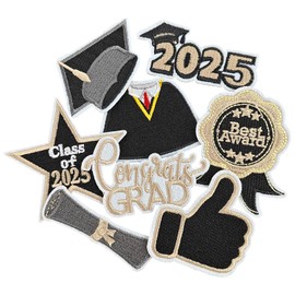 2025 Graduate Iron on Patches,Sew On/Iron On Embroidered Patches Applique for Clothes, Dress, Hat, Jeans, DIY Accessories - 8 Pcs