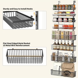 Moforoco Moforoco Over The Door Pantry Organizer, Pantry Door Organizer Shelves, Kitchen Organizers and Storage, Hanging Basket Wall Spice Rack Seasoning Shelves, Laundry Room Bathroom accessoriesBlack