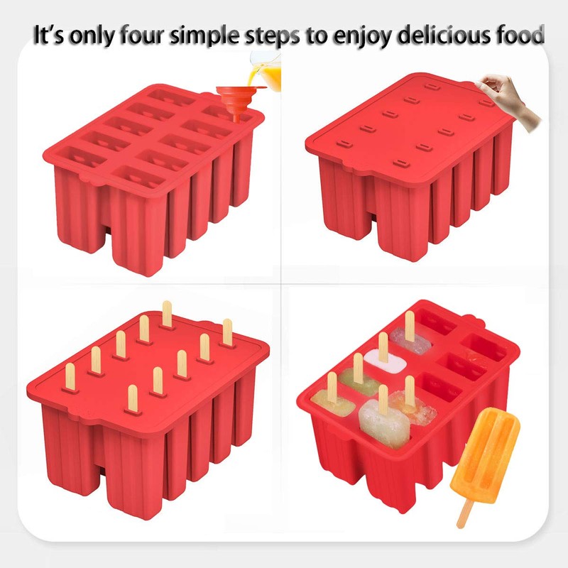 Azonbey Silicone Popsicle Molds, 10 Cavity, BPA-Free, Red, Cone Shaped,