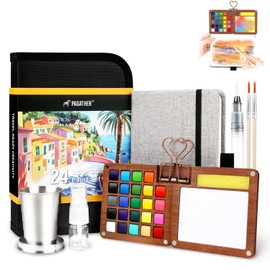 Pagather 24 Colors Mini Watercolor Travel Set, Portable Watercolor Kit with Water Brush, Pocket Size Painting Set for Beginners, Hobbyists & Artists